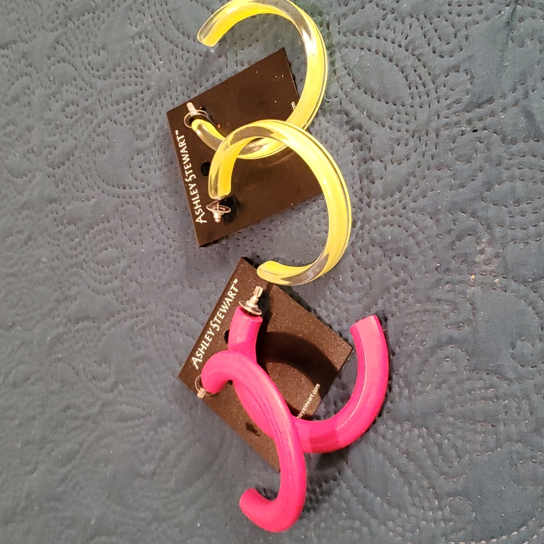 Hot Pink And Neon Yellow Hoop Earrings 10$